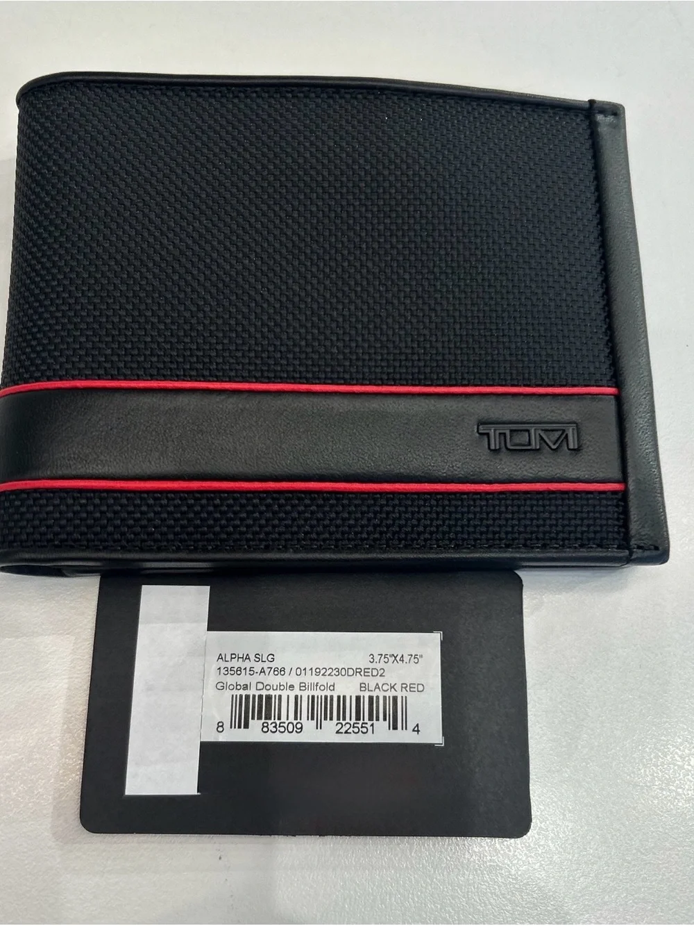 Tumi ALPHA Ballistic Nylon & Leather Global Double Billfold Wallet - BLACK & RED